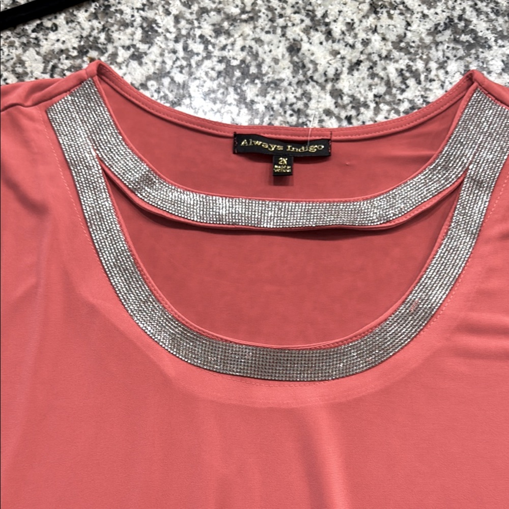 Women's Peach-color Top with Silver Embellishments